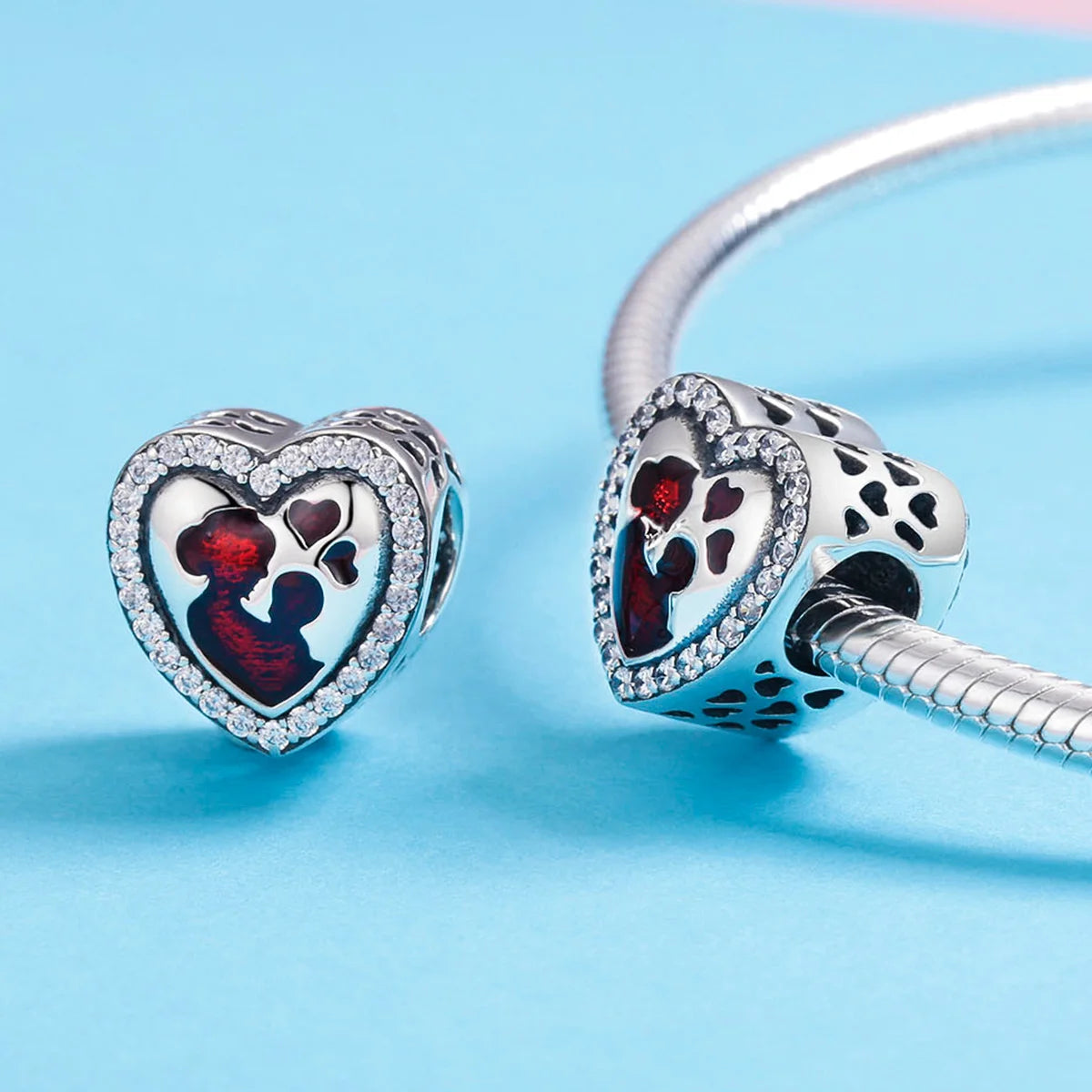 WOSTU Real 925 Sterling Silver Heart Pendents Gifts Charms Beads Fit Original DIY Bracelet Necklace Mother's Day Jewelry for Mom