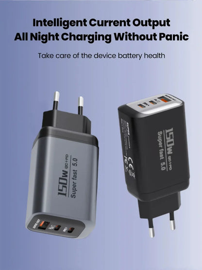 Multi Ports USB Type C Fast Charger 150W Super Charging Wall EU/US/UK Plug Charger Quick Charge3.0 USB Adapter PD3.0 Charge Head