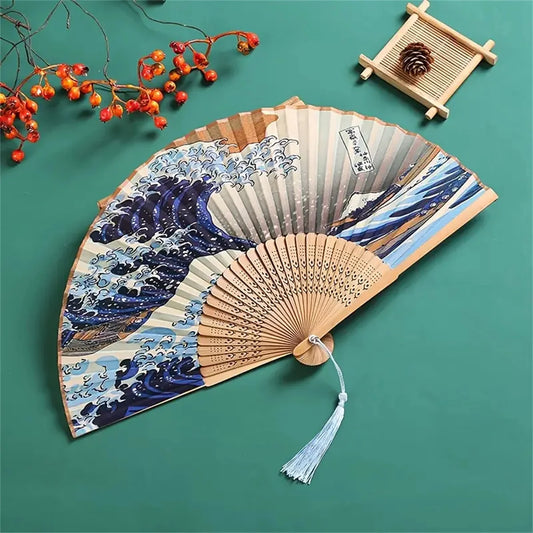 1pc, Japanese Folding Fan Handmade Decorative Kanagawa Wave Foldable Fan Handheld Vintage Hand Fans For Women Portable Folding F by PDG ibma