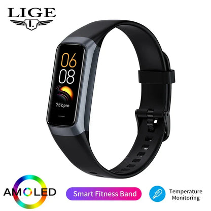 LIGE Amoled Smart Watch Men 2024 Smart Band Women Heart Rate Blood Smartwartch Waterproof Smart Bracelet Sport Fitness Tracker