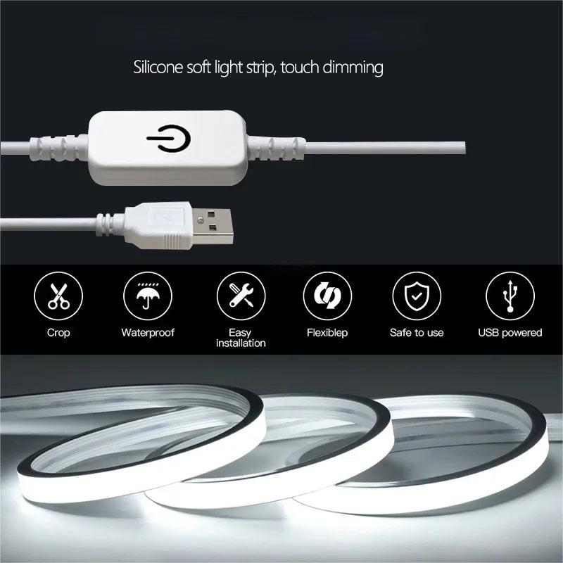 5V USB Neon Lamp Dimmable Waterproof Flexible Tape Touch Sensor LED Neon Sign Light Strip Bedroom Backlight DIY Decor