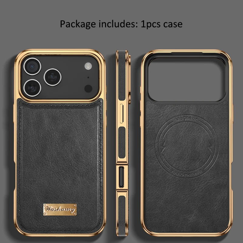 Business Retro Leather Back Case For iPhone 17 Pro Max / 17 Air For Magsafe Magnetic Magnets Shell
