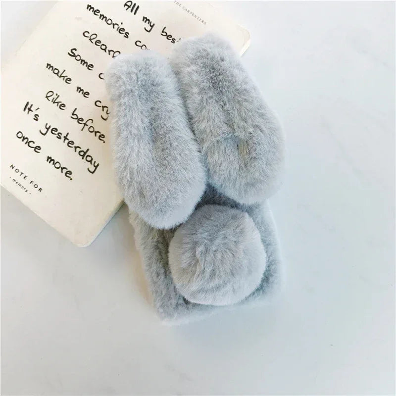 Soft Plush Phone Case For Xiaom Poco C85 C75 C71 C65 C61 C55 C51 C50 C40 C31 C3 Warm Winter Furry Rabbit Bunny Fur Cover