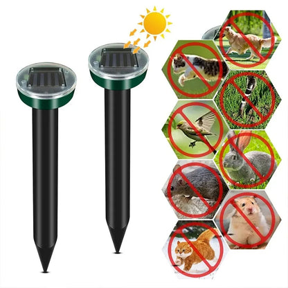 4PCS Solar Powered Ultrasonic Mouse Mole Repeller Rodent Deterrent Vibration Wave LED Lights For Yard Garden Park Farm Outdoor
