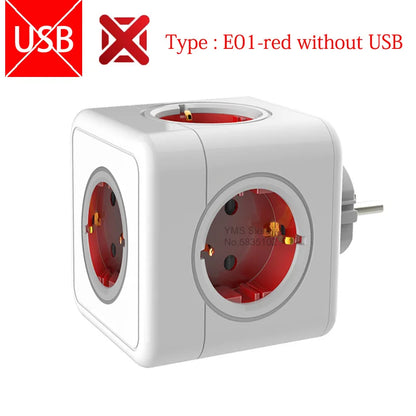 Massfa Multi Usb Power Strip Electrical Plug Cube Multiple Extension Socket with 4 Eu Outlets 3680W Adapter for Home Office