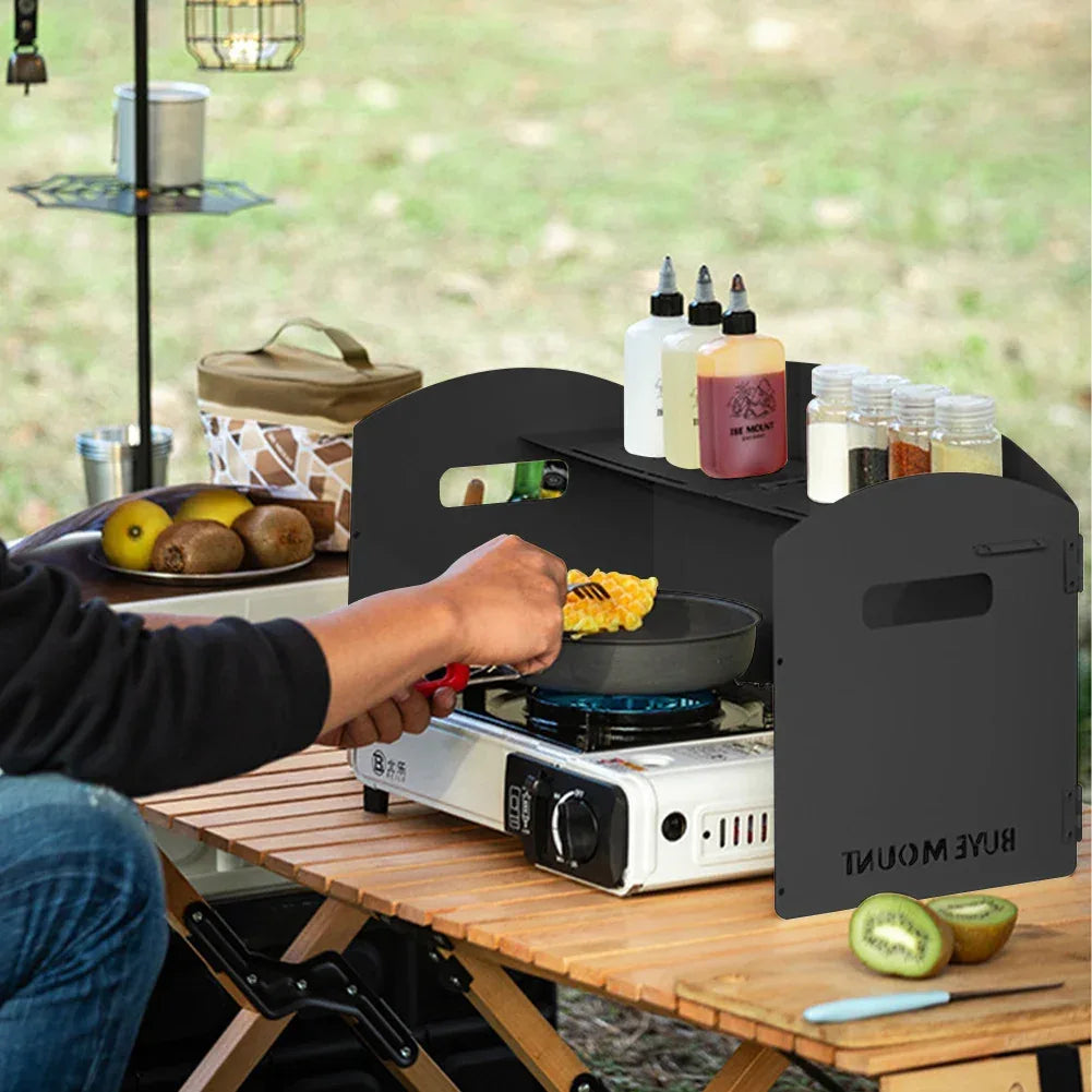 Four-Fold Gas Stove Windproof Screen Foldable Gas Stove Windshield Portable Camping Picnic Cooking Burner Wind Shield for BBQ