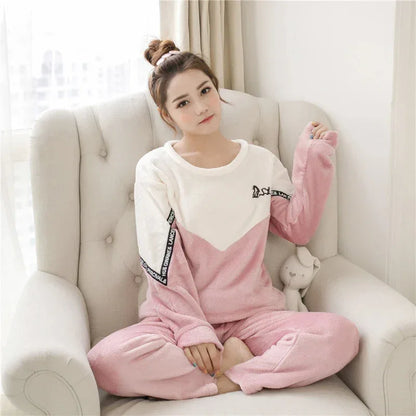 Women Pajamas Autumn Winter Flannel Warm Woman Sleepwear Korean cute Cartoon Pajama Set Fashion Pijama Mujer Home Cloth Pyjamas