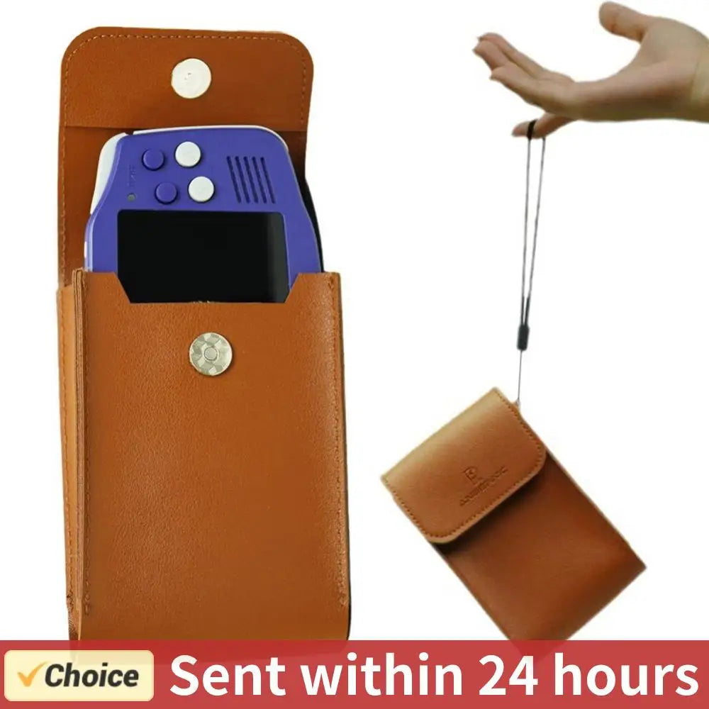Carrying Case PU Leather Shockproof Portable Storage Bag with Lanyard Protection Case for Anbernic RG34XX Handheld Game Console