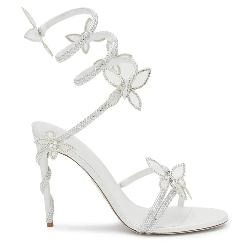 New Spring and Summer Women's High-heeled Sandals Snake-shaped Butterfly Diamond Flower Stiletto Heel Sandals High Heels