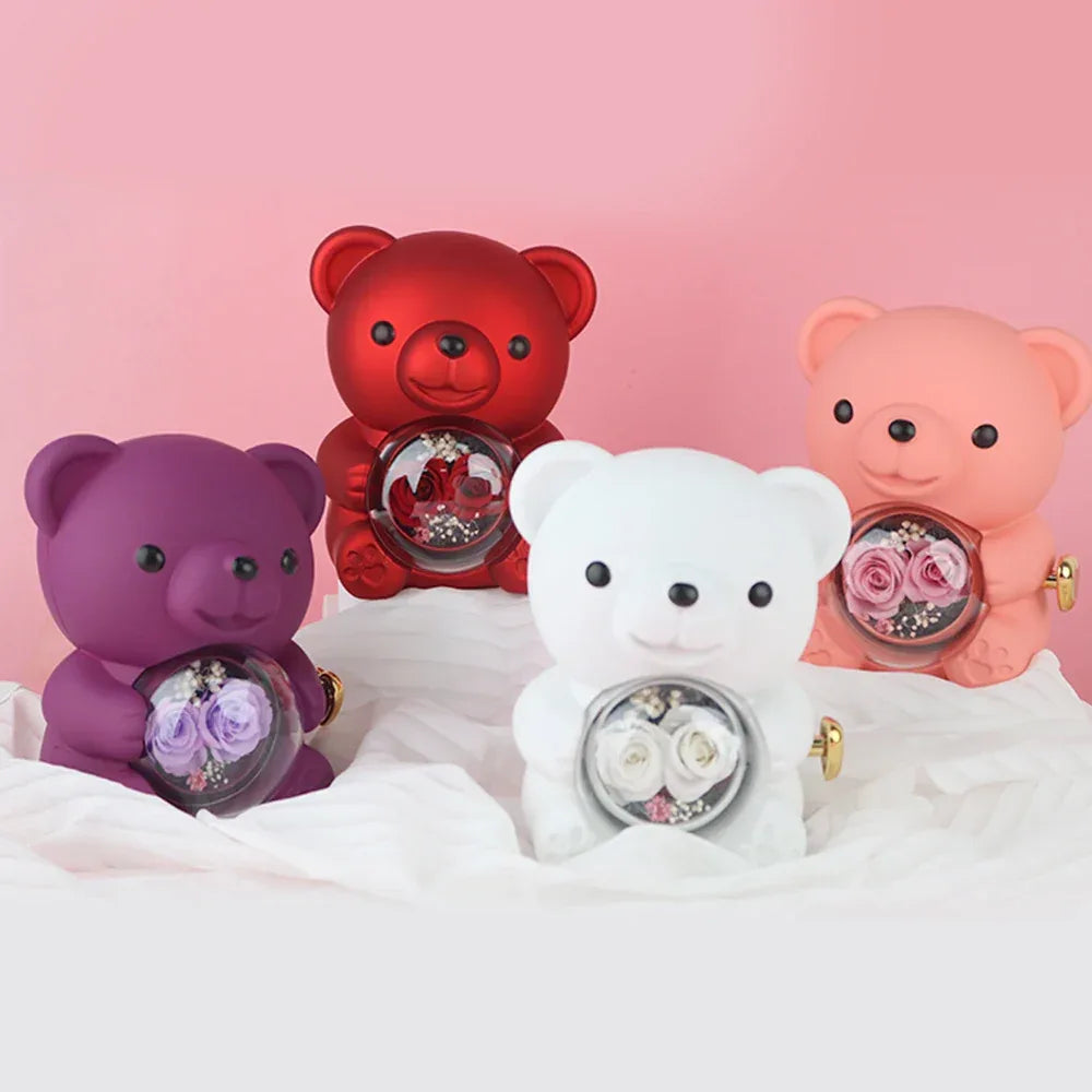 Cute Teddy Bear Design Jewelry Box for Girlfriend, Wife, Mother's Day, Birthday, Valentine's Day Surprise Heart Necklace