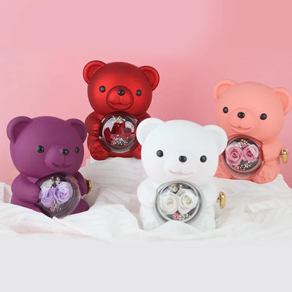 Cute Teddy Bear Design Jewelry Box for Girlfriend, Wife, Mother's Day, Birthday, Valentine's Day Surprise Heart Necklace