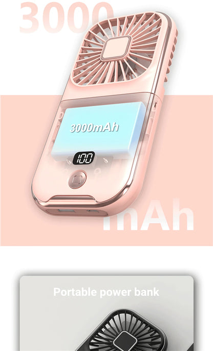 3000mAh Battery Handheld Outdoor Small Fan Portable Small Halterneck Adjustable Speeds Foldable USB Charging Cooling Artifact