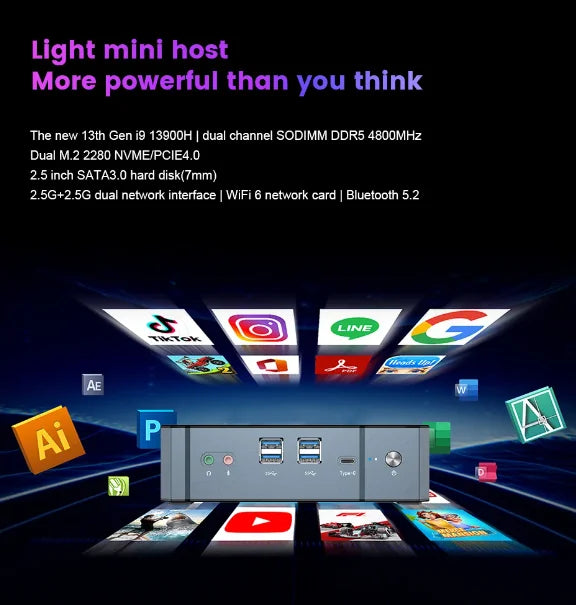 Super Deal Mini PC 13th Gen Intel i9-13900H Mini Computers(14 Cores,20 Threads) 64GB DDR4 & 4TB SSD Windows 11 Desktop PC WiFi