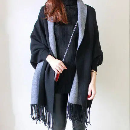 Autumn Winter Tassel Long Sweater Cardigans Casual Korean Long Sleeve Cloak Patchwork Knitwear Coats Outwaer LMFS-LM-8015