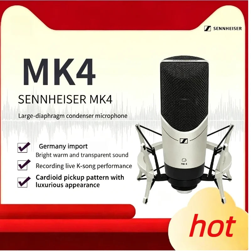Sennheiser MK4 Professional Live Streaming Condenser Mic Low Noise Vocal Microphone For Online Singing Podcast Studio Recording
