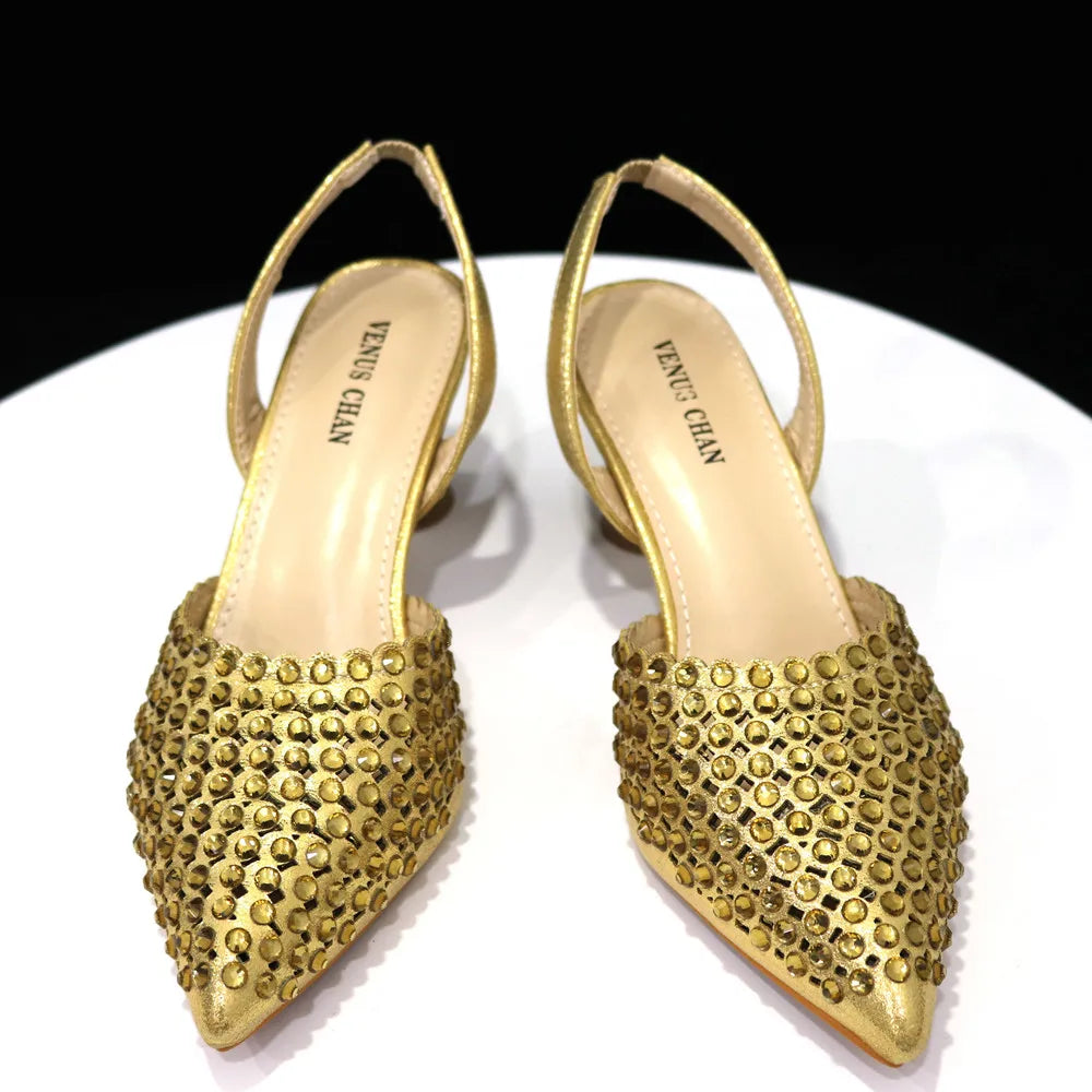 Venus Chan 2023 New INS High-Heeled Pointed Toe Wedding Shoes Colorful Full Diamond Design Shoe and Bag Set for Nigeria Party