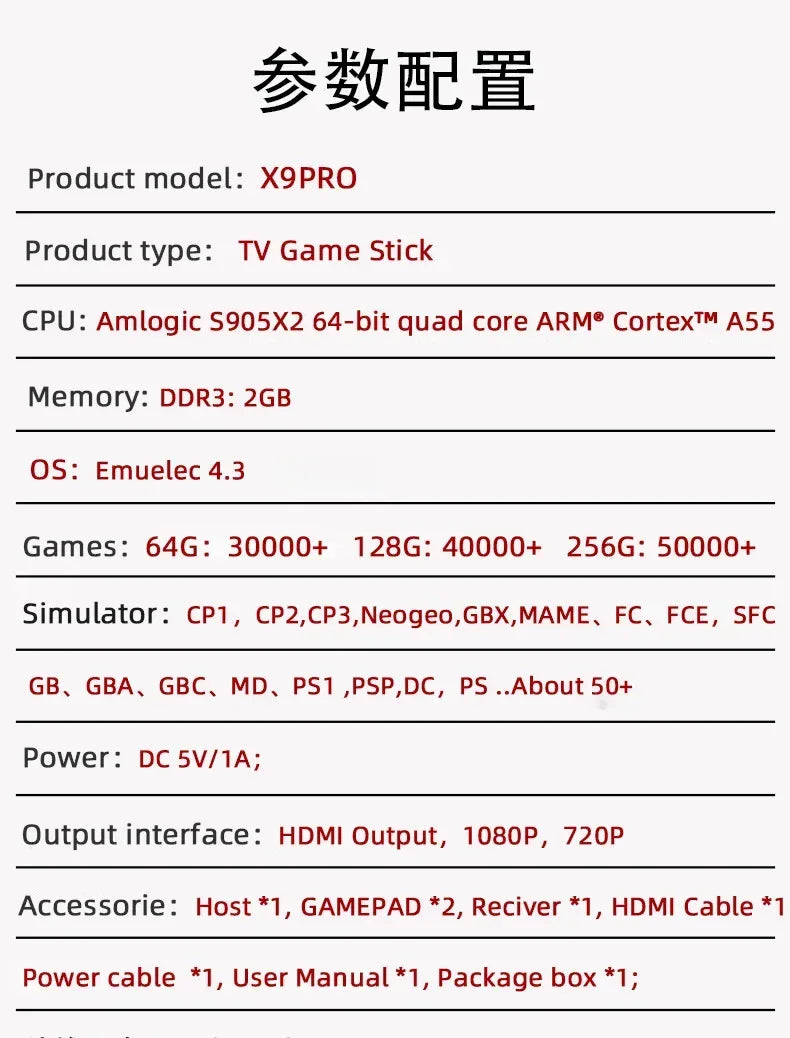 2025 X9 Pro Retro 4K 3D Game Stick TV HD Video Game Console 905X3 Chip 256G 42000 Games For PS1/PSP/SFC/N64 Dual 2.4G Controller