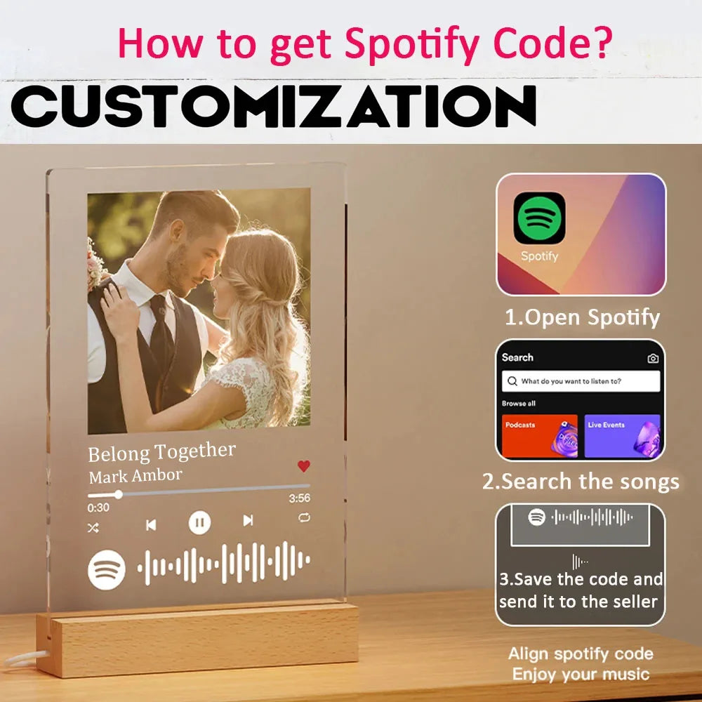 Personalized Anniversary Couples Mother's Day Gifts for Women Men 7 Colors Heart Picture Frame Acrylic Plaque with Night Light