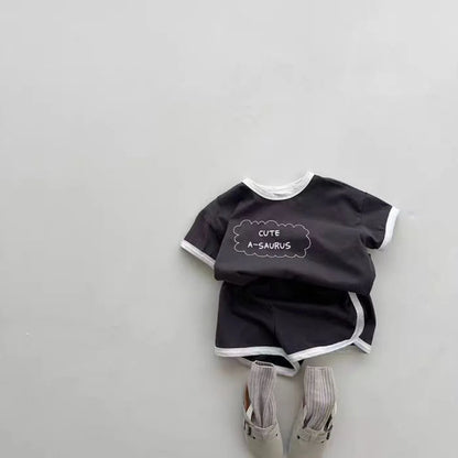 TZ24047 Summer New Sports Style Set New Letter Baby Round Neck Simple Casual T-shirt Shorts Two piece Set