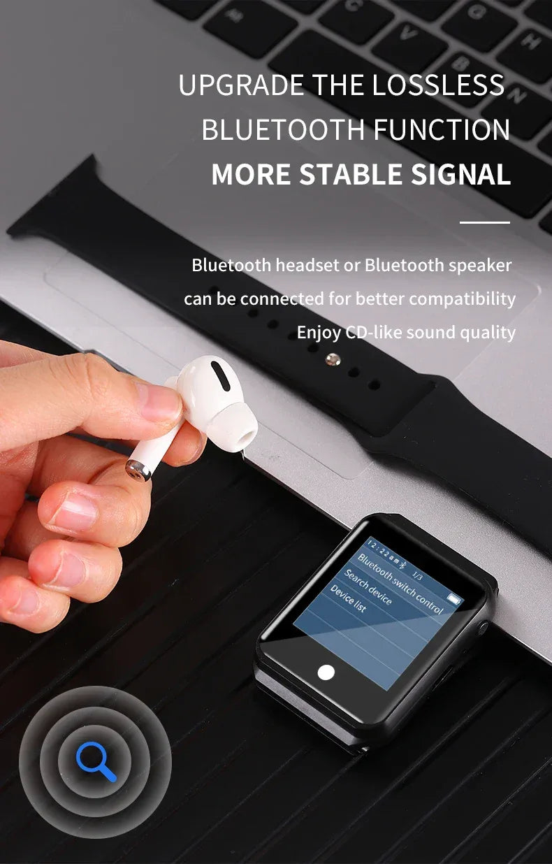 Metal Bluetooth watch MP3 music player HiFi audio quality Bluetooth 5.0 support TF card FM FM/e-book/pedometer wristband MP4
