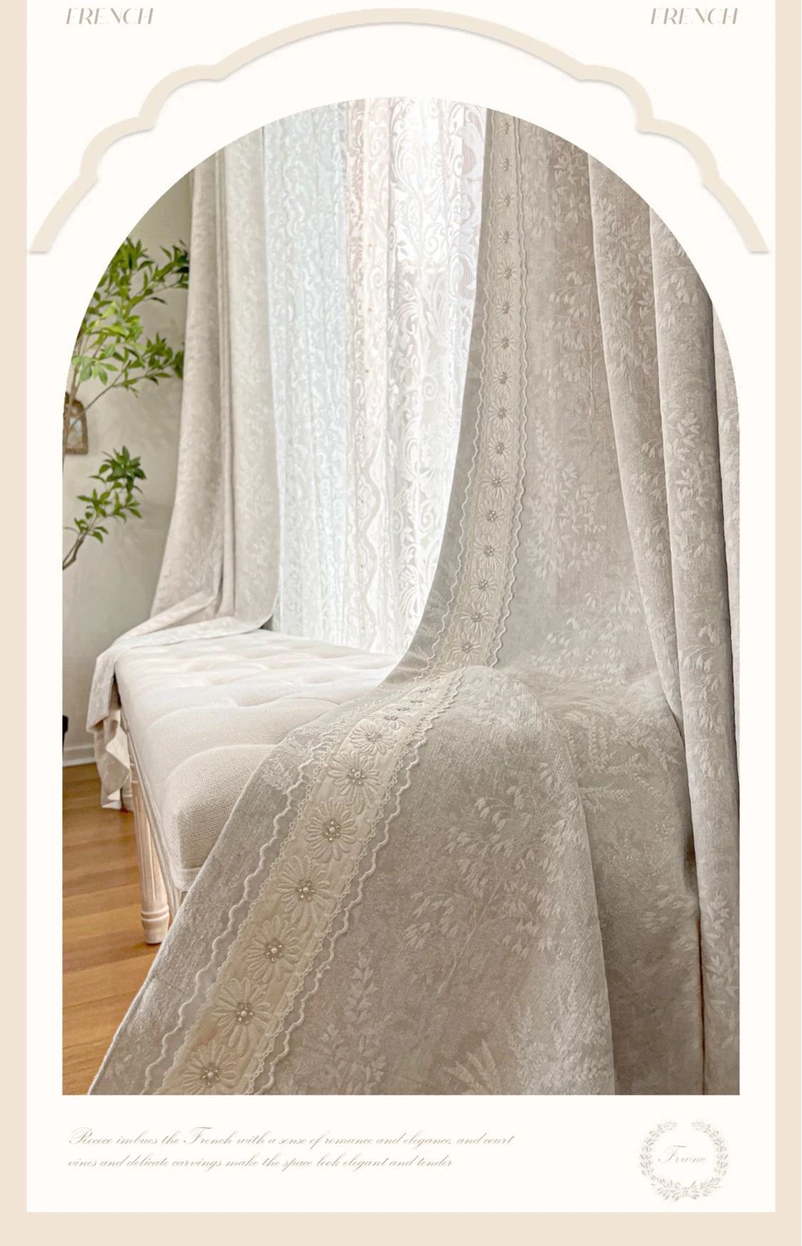 French Retro Style High-end Luxury Romantic Jacquard Chenille Lace Blackout Curtain Bedroom Door Screen Shutter Home Decor