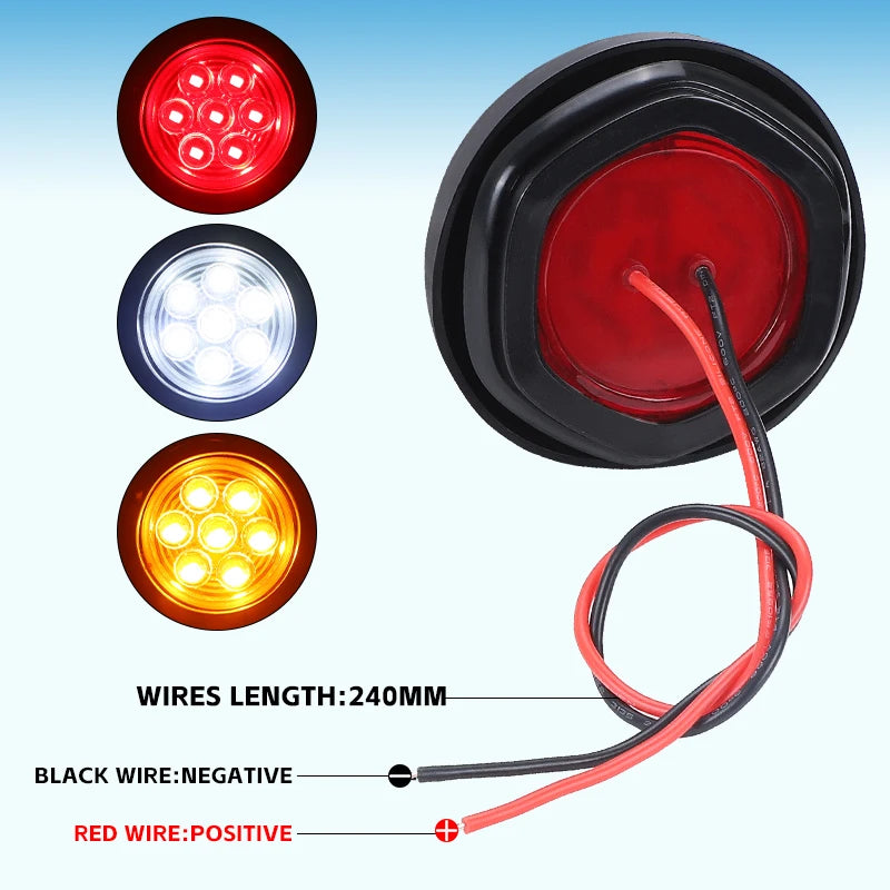 2inch Round led Side Marker Lights Truck Side Lights 12V Trailer Lorry Clearance Lights Rear tali stop lamp Yellow Red White