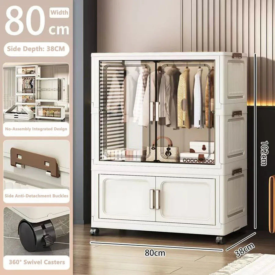 Multi-Functional Folding Storage Cabinet for Home Office Kitchen Bathroom Organizer with Doors White Black Gray