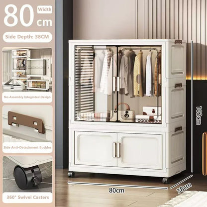 Multi-Functional Folding Storage Cabinet for Home Office Kitchen Bathroom Organizer with Doors White Black Gray