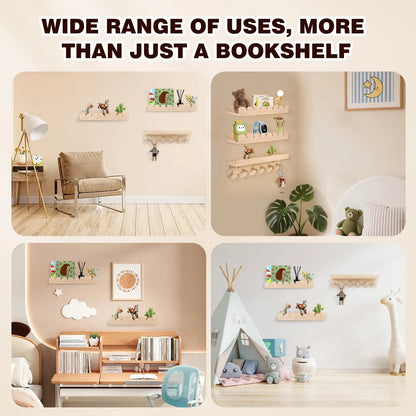 3pcs Children's Bookcases Bookshelf 40cm Wall Shelves Hanging Floating Montessori Shelf for Kid's Books Toys