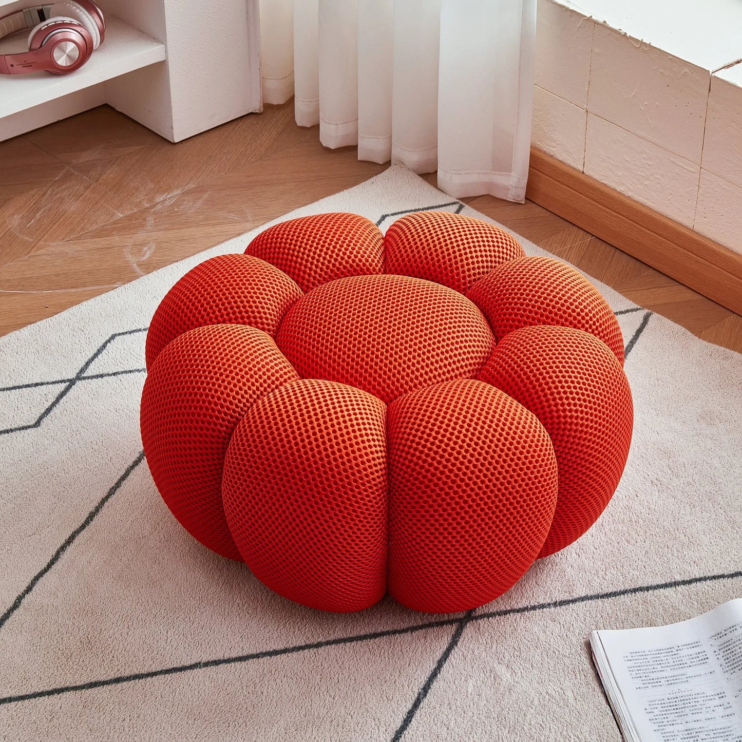 Nordic Sofa Pedal Simple Round Stool Low Ottomans Living Room Sofa Footstool 3D Fabric Creative Leg Footstool Pumpkin Footstools