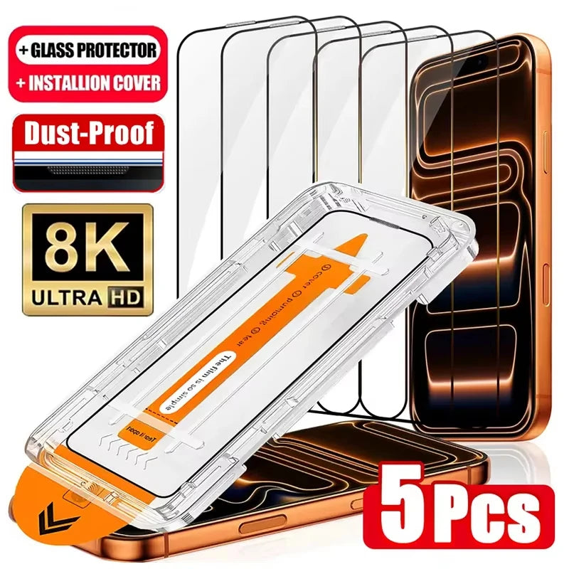 Dust Free Easy Installation HD Screen Protectors For iPhone 17 16 15 14 Plus 13 12 Mini 11 Pro Max XR X XS 17 Air Tempered Glass by PDG ibma
