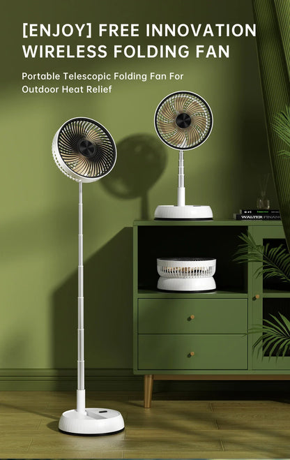 Portable Oscillating Standing Fan with Remote Controller Foldable Desk Fan Rechargeable Battery Powered Pedestal Fan for Camping