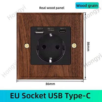Black walnut retro European retro wall lamp switch socket, solid wood brass toggle switch board 1-4Gang 2Way antique home switch