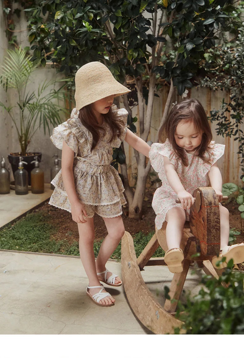 Kids Girls Cute Shirts and Shorts Skirts Outfit Set 2026 Summer New Korea Children Floral Fringed Shirts Skirts Clothes Set