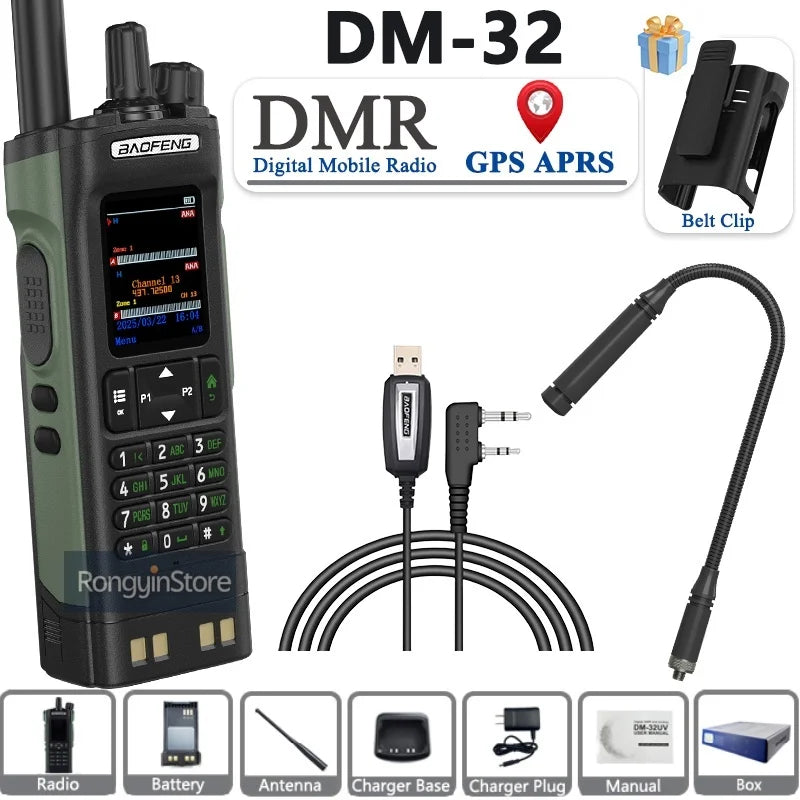 BAOFENG DM-32 with Belt Holster DMR Radio Digital Walkie Talkie GPS APRS 999 Channel Dual Mode Analog Dual Time Slot For Hiking