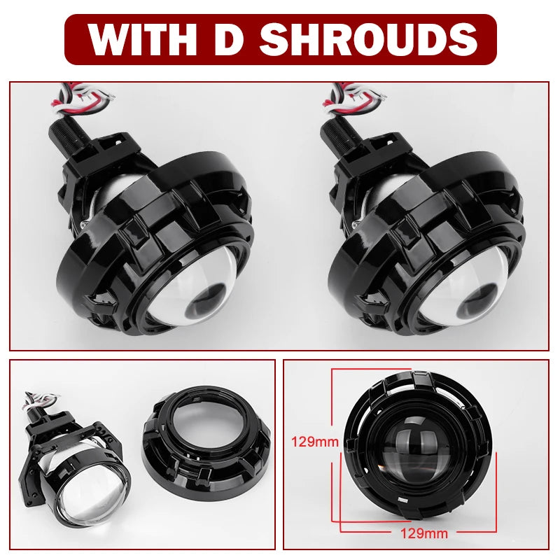 3.0 Inch Bi LED Projector Hella Lenses H4 H7 9005 9006 Car Headlight Bulbs Retrofit Kits Angel Eyes Halo Lights WHITE DRL 120W