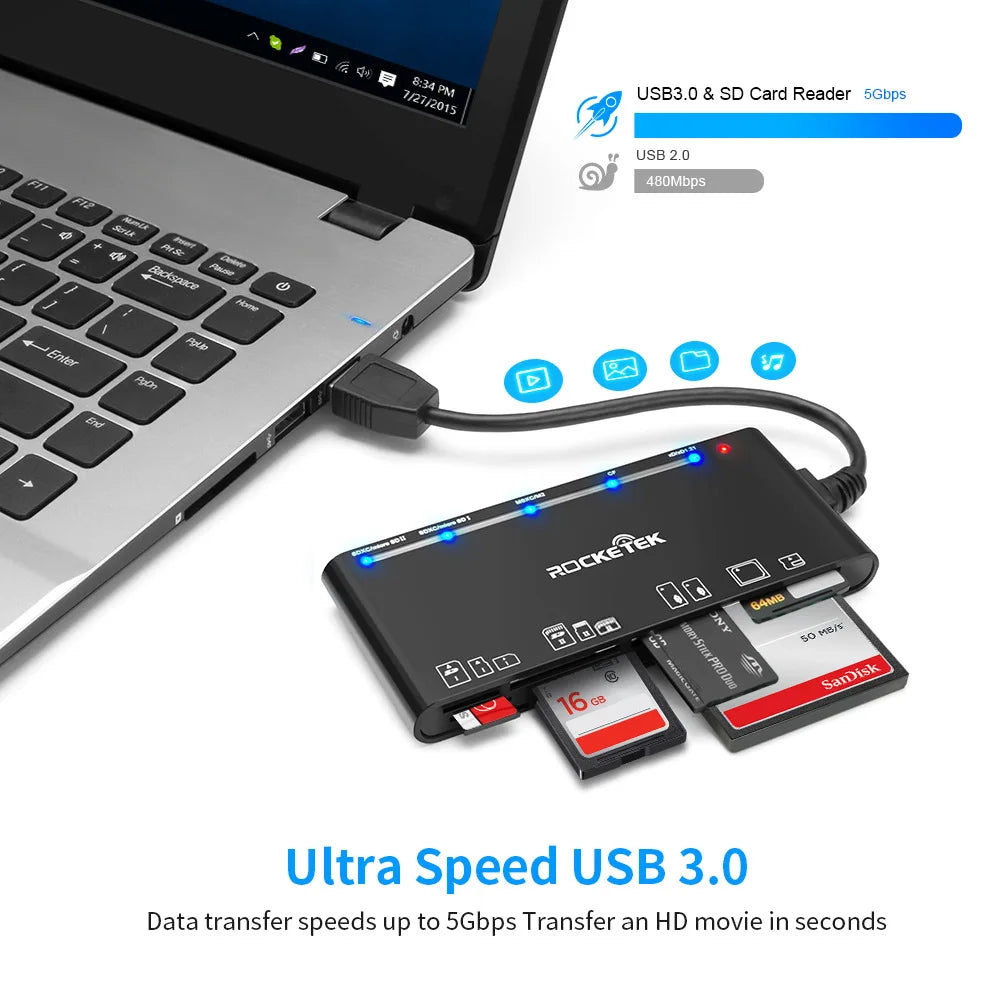UTHAI TF7 Laptop Accessories USB 3.0 Multi Functional Card Reader CF/XD/MS/SD/TF Card 7-in-1 USB Card Reader