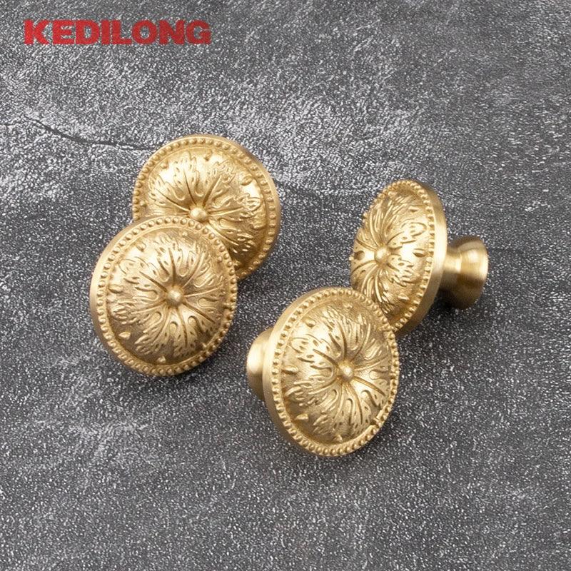 KEDLO Brass handle single hole solid cabinet door light gold European style drawer kitchen shoe cabinet wardrobe brass knob
