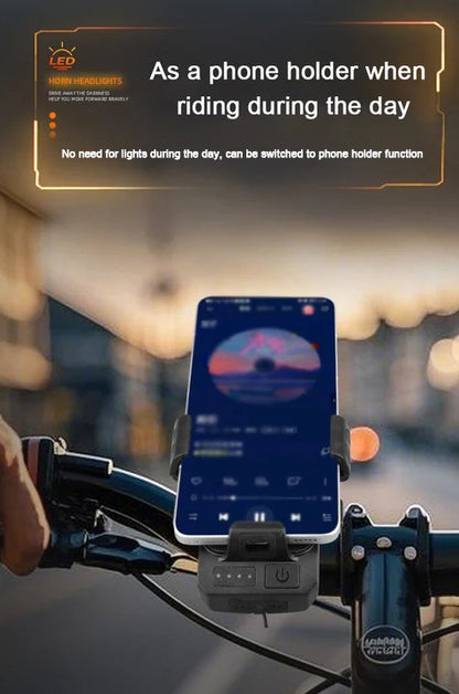 Bicycle Front Light with Horn & Phone Holder Cycling Bicycle Headlight Multifunctional Phone Holder Lamp Cycling Accessories