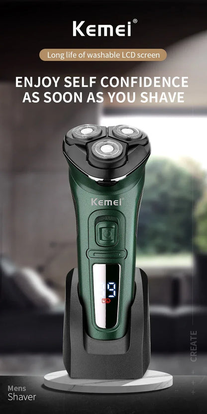 Kemei LCD Dislay Waterproof Electric Shaver For Men Wet Dry Neck Beard Electric Razor Facial Shaving Machine Rechargeable