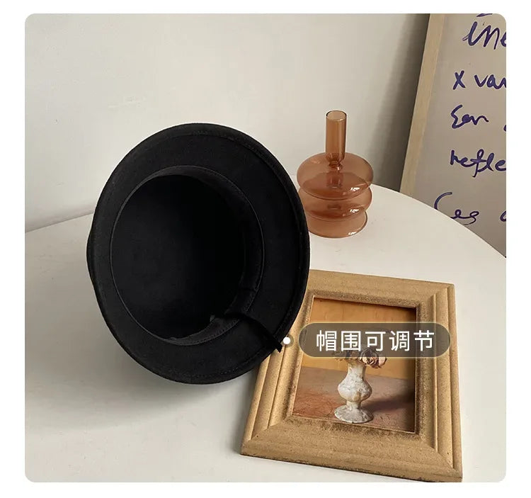 2024 Autumn Spring Fedoras Women Hat Elegant Vintage Bowknot Wool Ladies Hat Dome Felt Wedding Church Jazz Cap Female Bow Bowler
