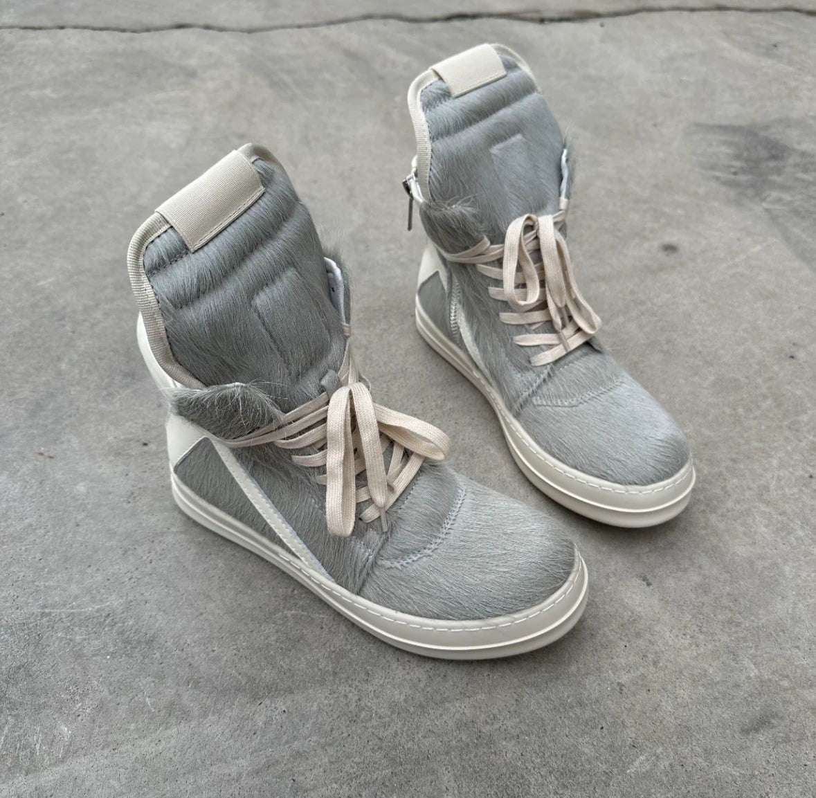 Ro Casual Shoes Men High Top Shoe Black Horse Hair Women Sneaker Black Horsehair Ankle Boot White Leather Boots Flat Sneakers