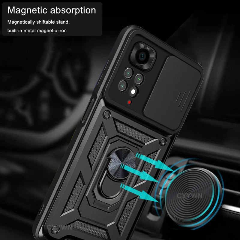Slide Camera Lens Protector Armor Case For Redmi Note 13 12 11 10 Pro Plus 10s 11s 12s 13C 12C Military Grade Bumpers Ring Cover