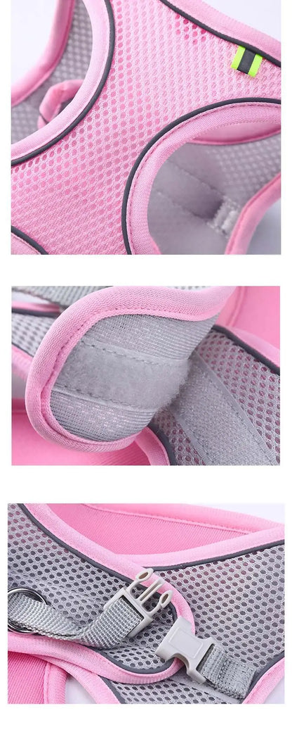 Adjustable Soft Mesh Pet Harness with Leash Escape-Proof Reflective Dog Walking Vest for Small and Medium Cats Puppies