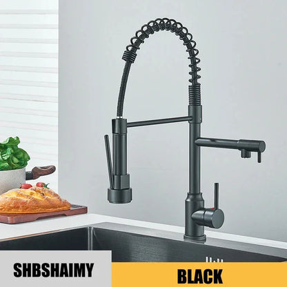 Kitchen Sink Faucet Pull Down Hot and Cold Water Mixer2 Mode Tap with Dual Spout 360 Rotation Flexible Deck Mounted