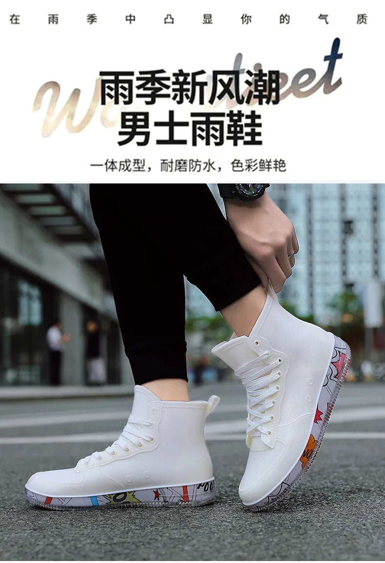 Men Rain Boots Fashion Trendy Nude Boots Anti-skid Work Chef Shoes Durable Waterproof Rubber Fishing Shoes Male Sneakers 2023New