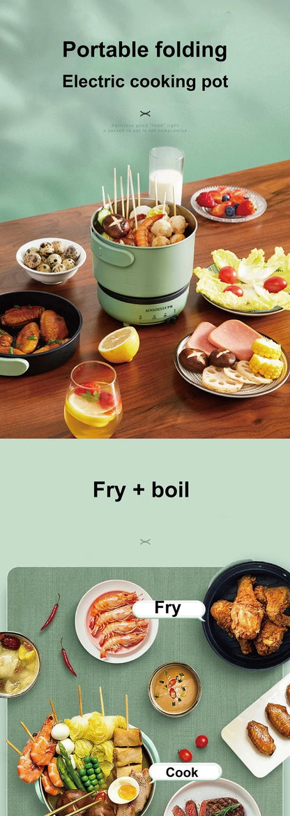 1.7L Folding Electric Cooker 3 Gear Adjustment Non-stick Electric Frying Pan Travel Hot Pot Dormitory Multi-function Pot 220V