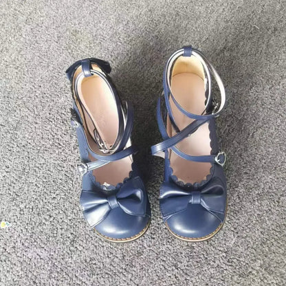 Lolita Shoes Women Flats Low Round With Cross Straps Bow Cute Girls Princess Tea Party Shoes Students Lovely Shoes Size 34-41