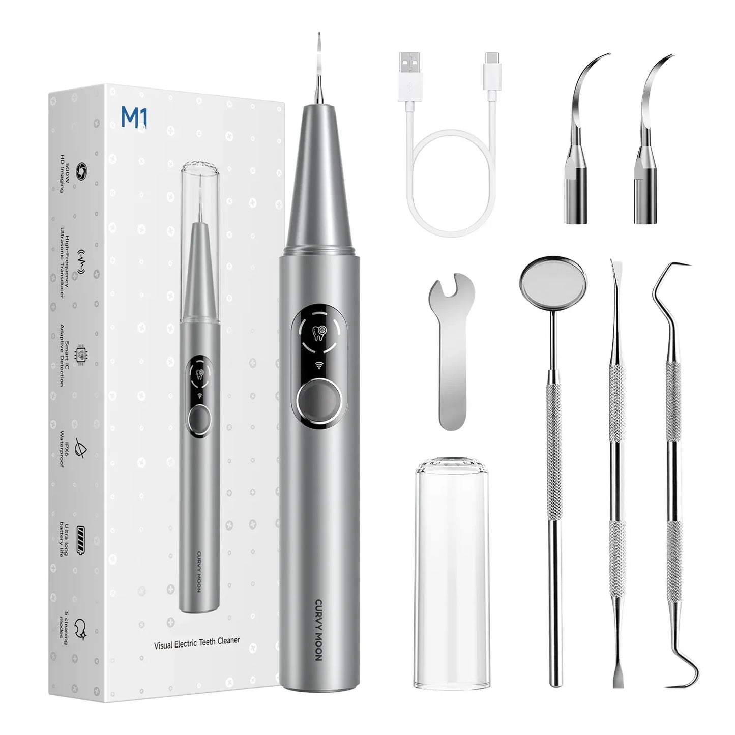 CURVY MOON Visible Electric Ultrasonic Tooth Cleaner with Camera Tartar Remover Tooth Stain Cleaning Tools Teeth Whitening Care