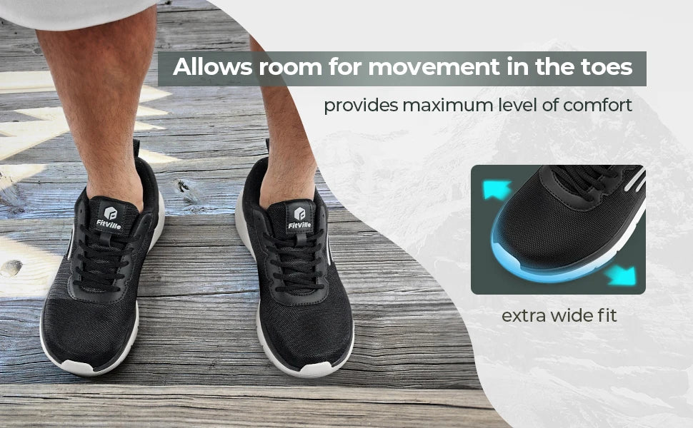 FitVille Walking Shoes for Men Wide Width Thick sole Lightweight Breathable Sneakers Shoes for Plantar Fasciitis Pain Relief